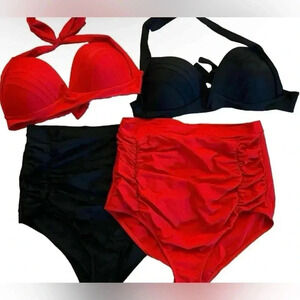 2 Plus Size High Waisted Bikinis Sets- Red And Black

Size XXXL fits size 12-16
